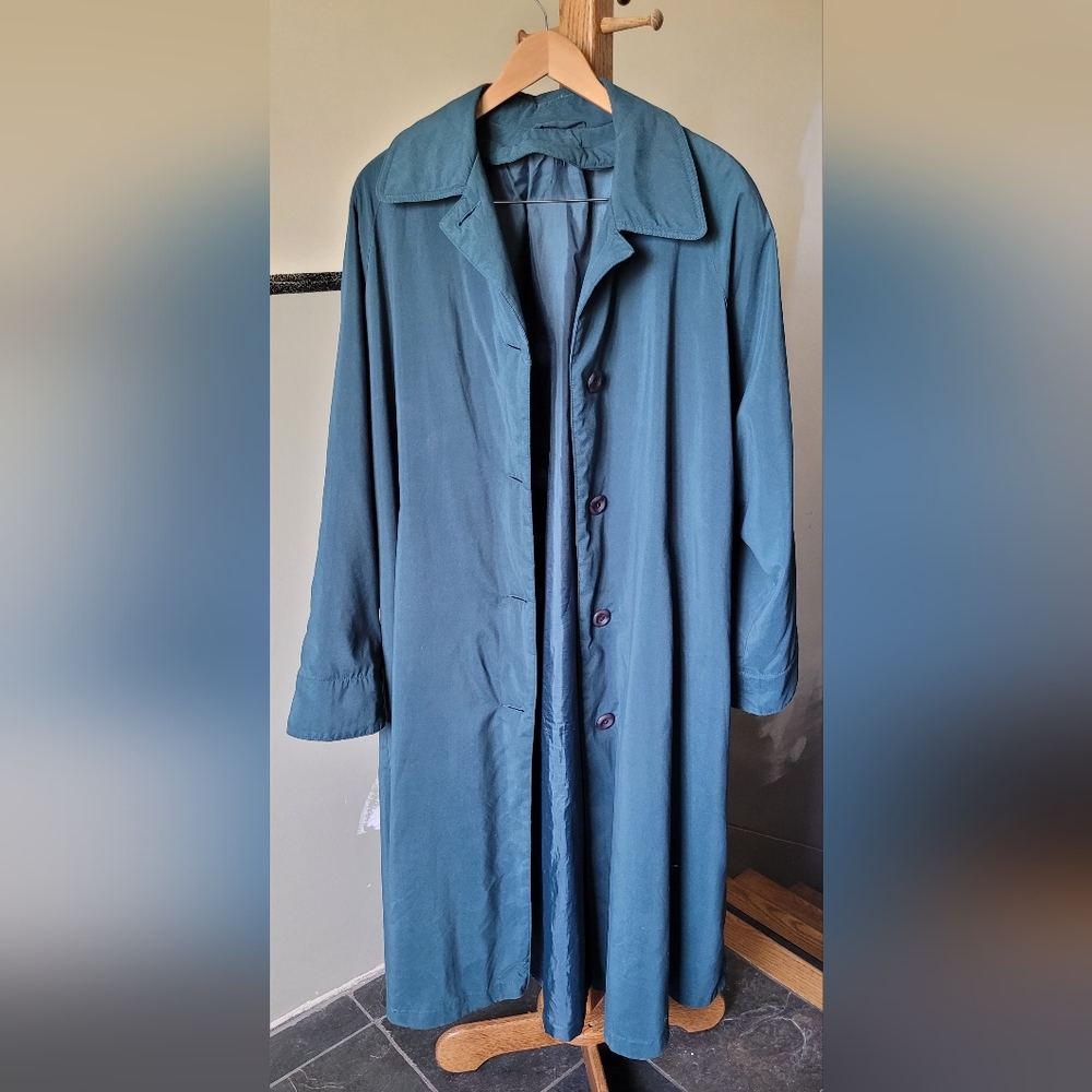 Dark Green Mid Weight Spring To Fall Full Length Coat